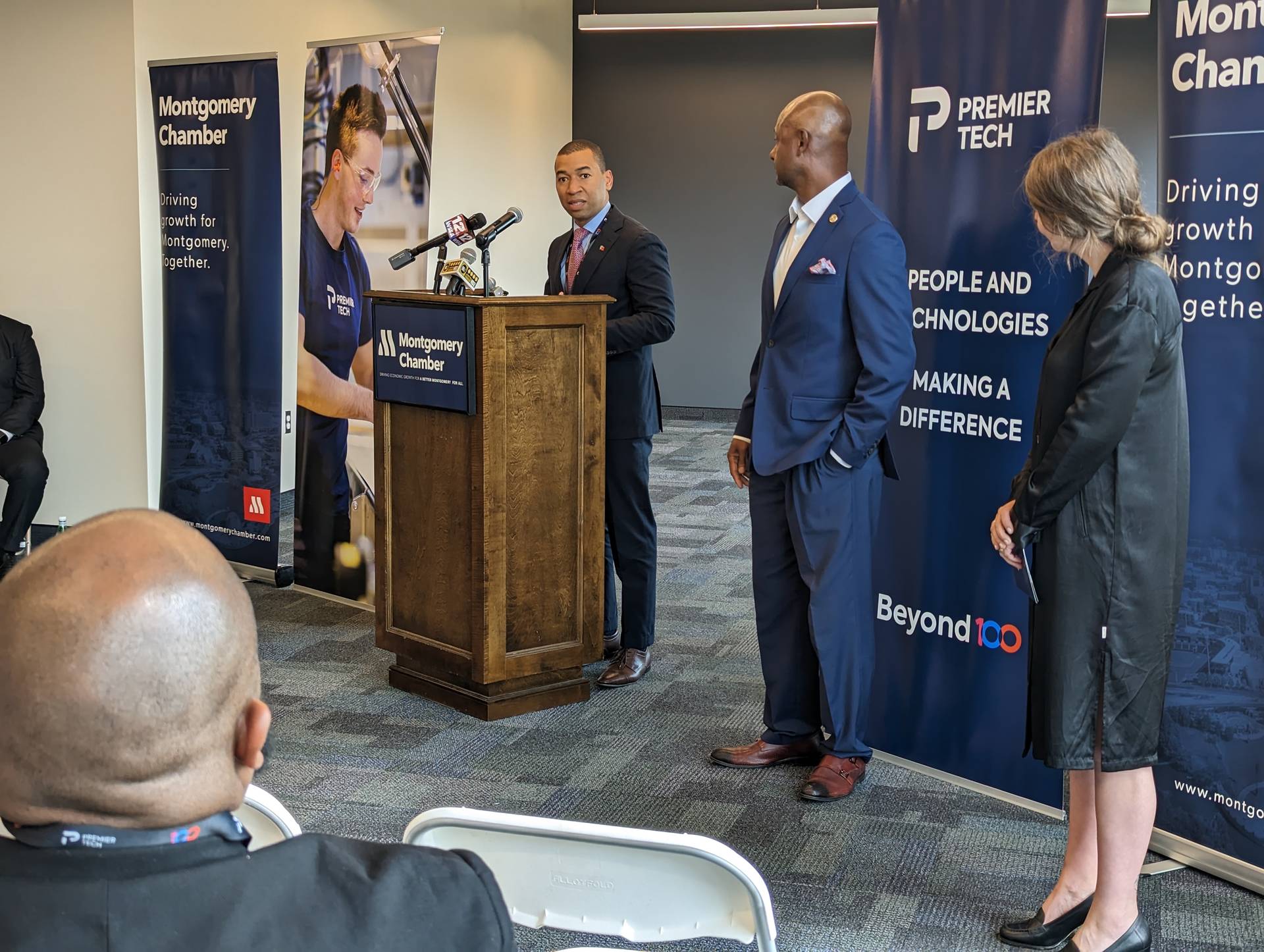 Steven Reed talking during the grand opening of the new Montgomery facility.